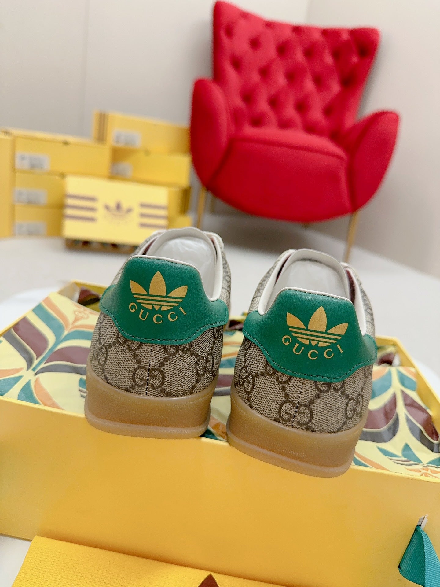 Gucci x Adidas Gazelle GG Canvas Sneakers With Colorful Accents