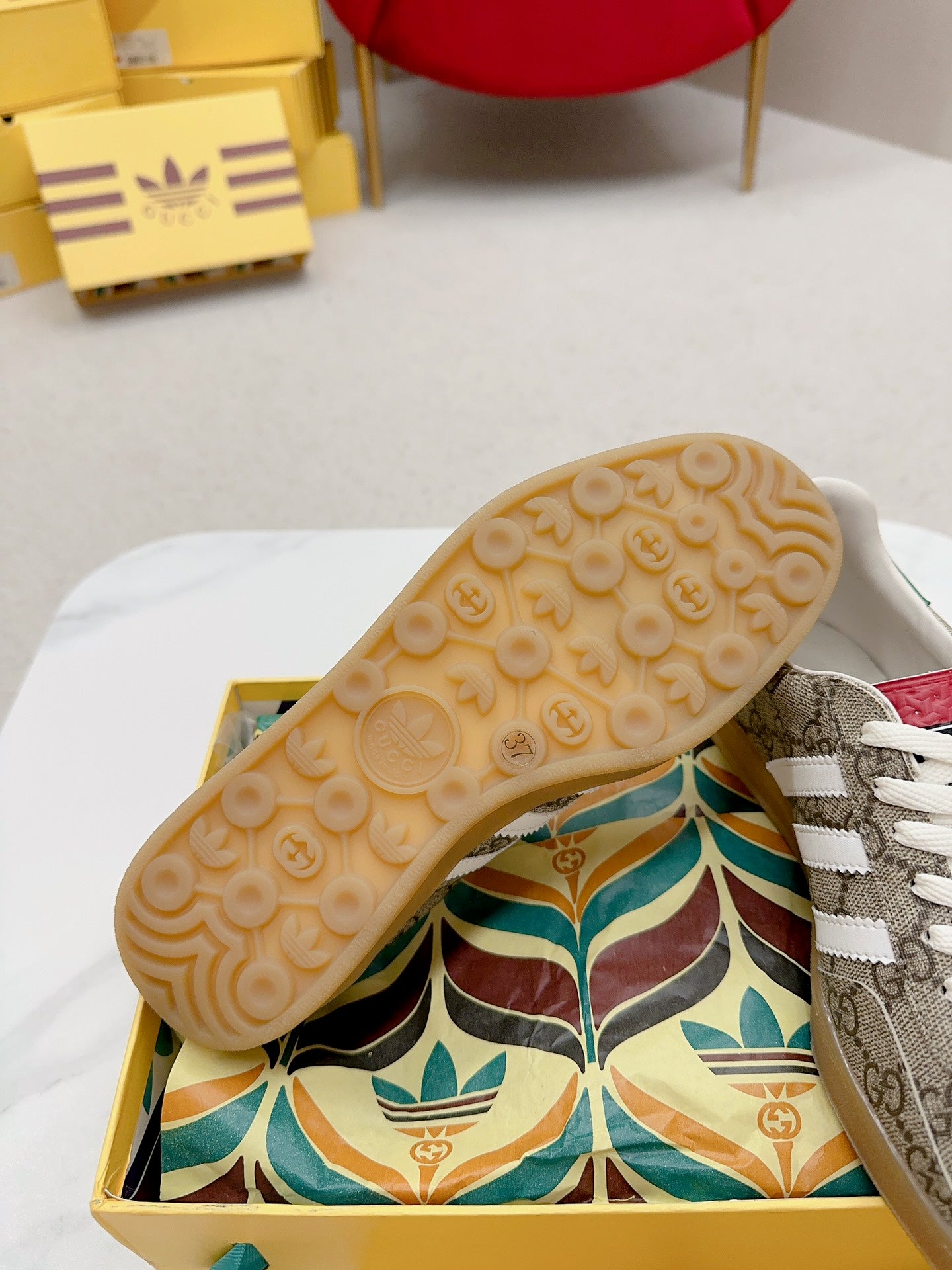 Gucci x Adidas Gazelle GG Canvas Sneakers With Colorful Accents