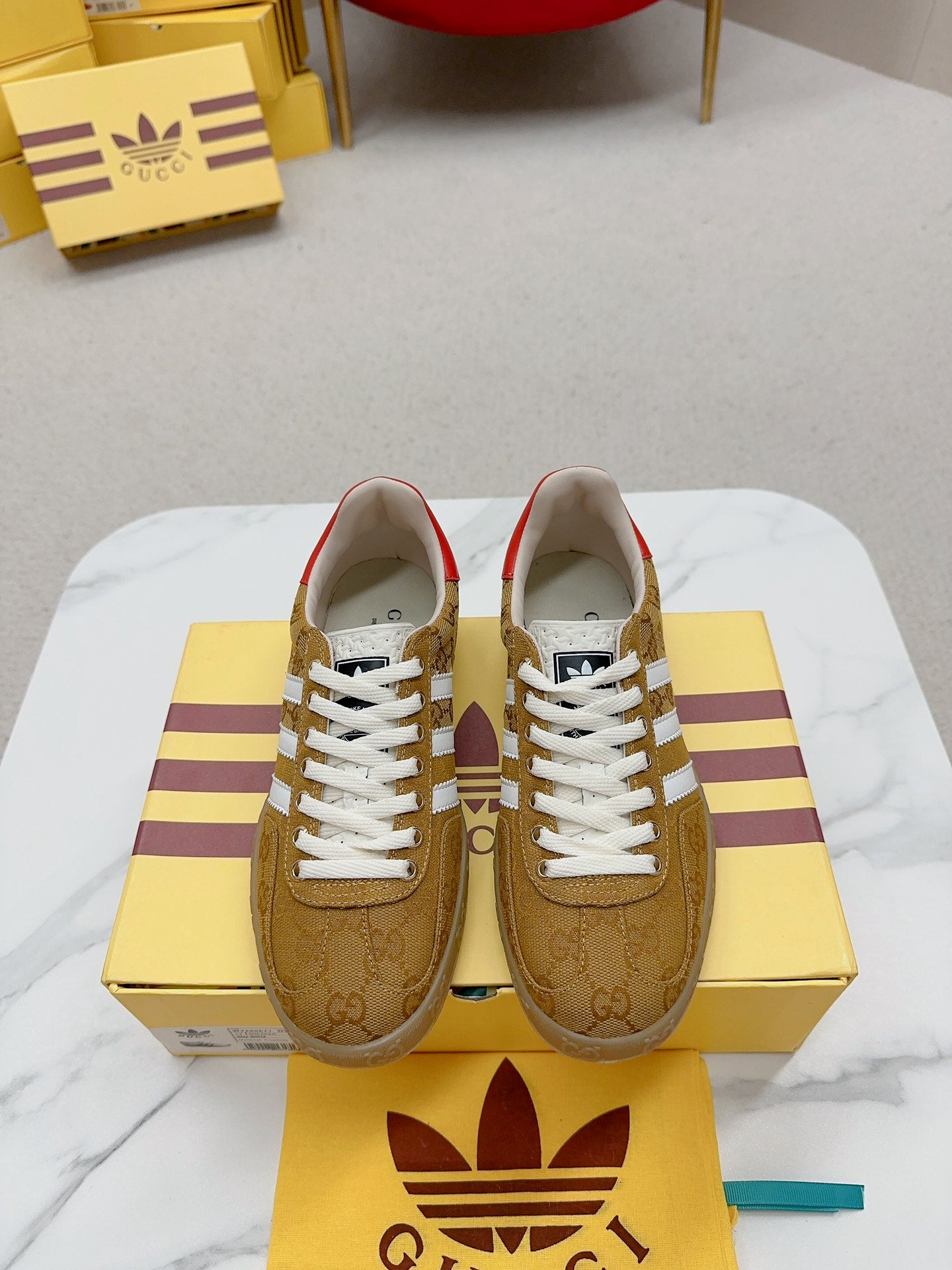 Gucci x Adidas Gazelle GG Canvas Sneakers With Colorful Accents
