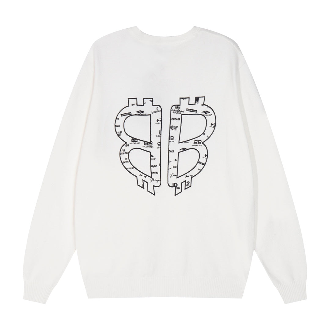 Balenciaga White Crew Neck Sweater With Brand Graphic Print