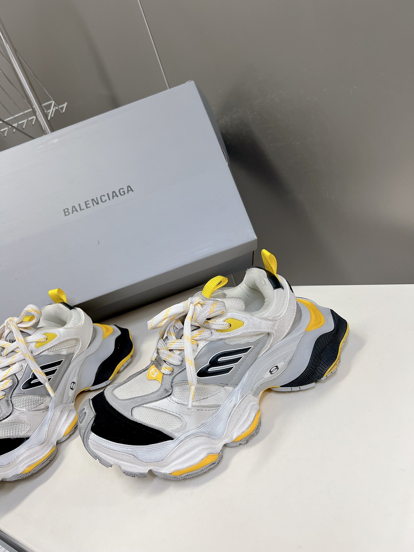 Balenciaga Inspired Chunky Sneakers With Yellow Accents For Trendy Outfits