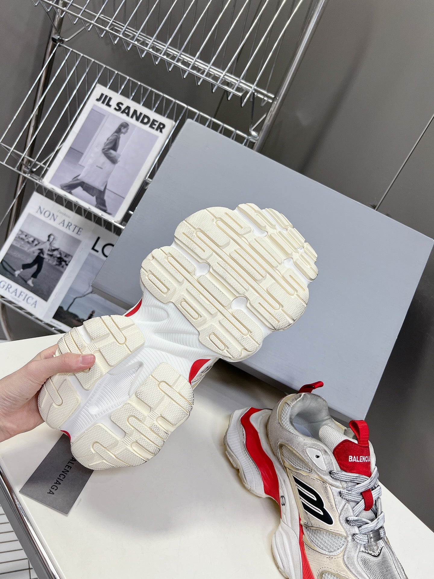 Balenciaga - Inspired Chunky Sneakers With Red Accents For Trendy Outfits