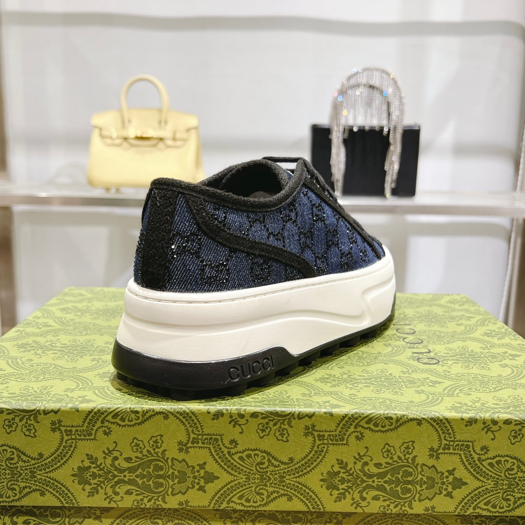 Gucci TENNIS 1977 Women's Denim Platform Sneakers With GG Motif