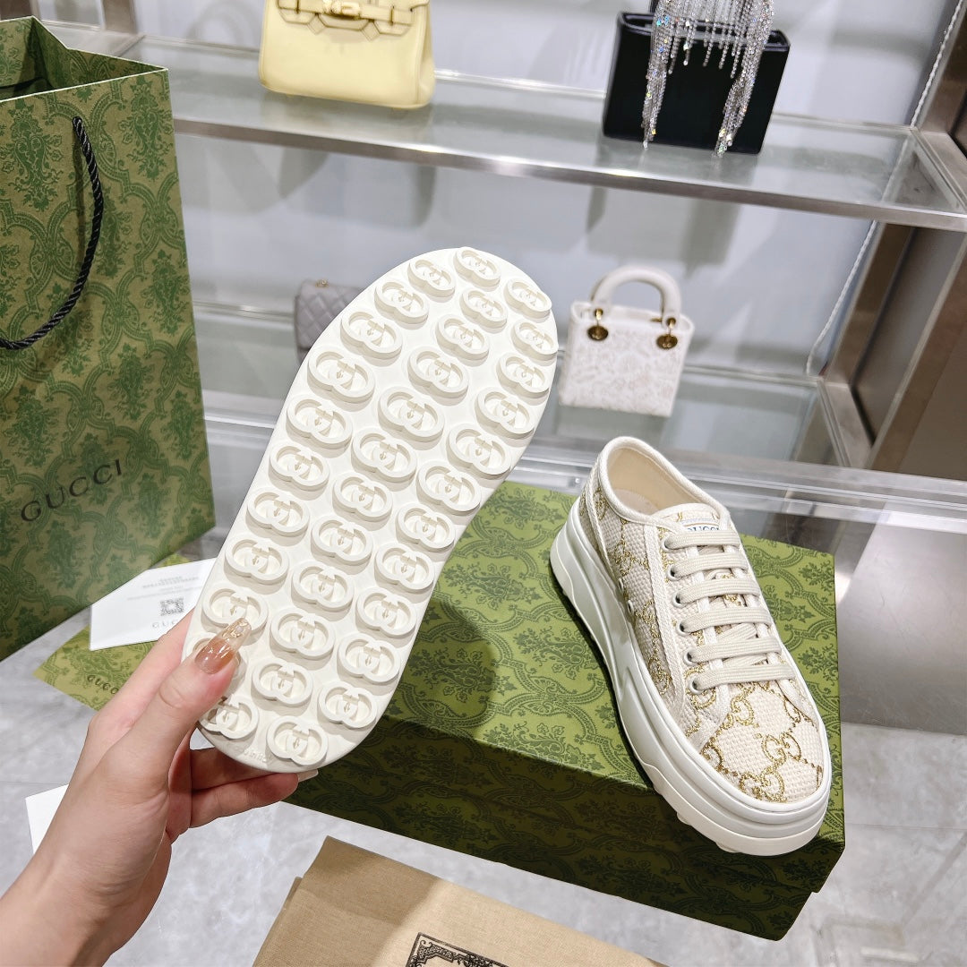 Gucci TENNIS 1977 Women's Platform Sneakers With GG Pattern