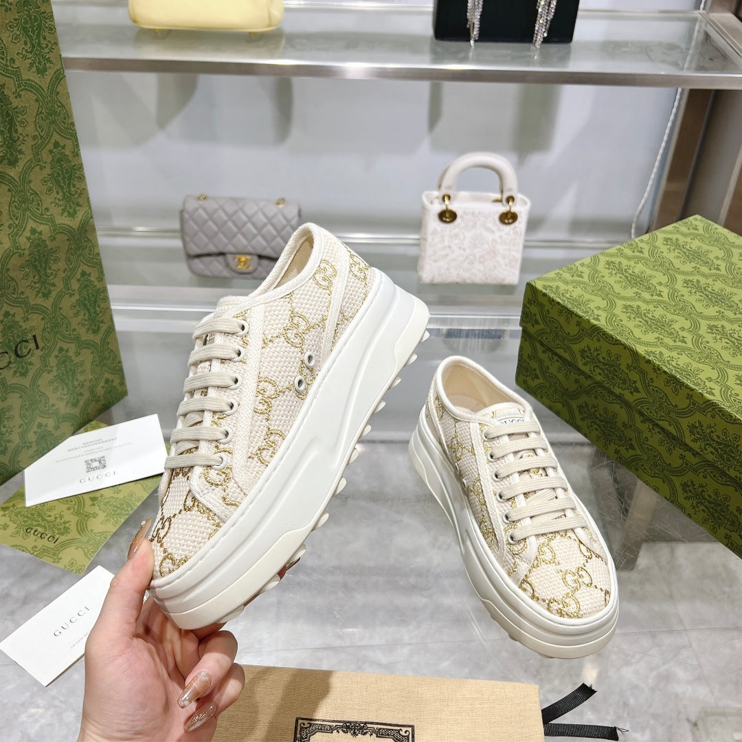 Gucci TENNIS 1977 Women's Platform Sneakers With GG Pattern