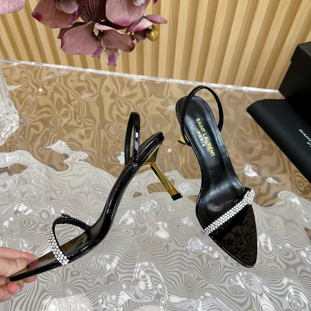 Saint Laurent Elegant Crystal - Embellished Black High - Heel Sandals