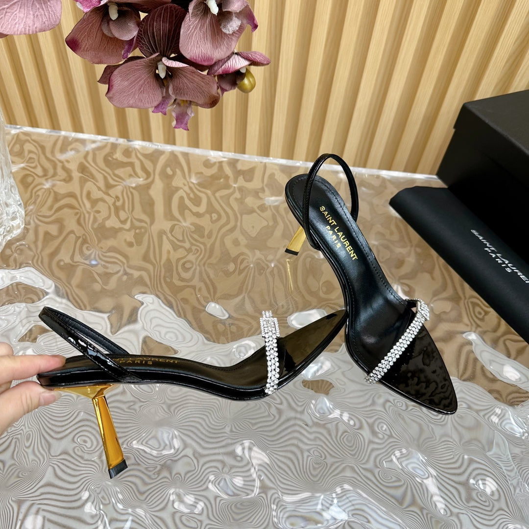 Saint Laurent Elegant Crystal - Embellished Black High - Heel Sandals
