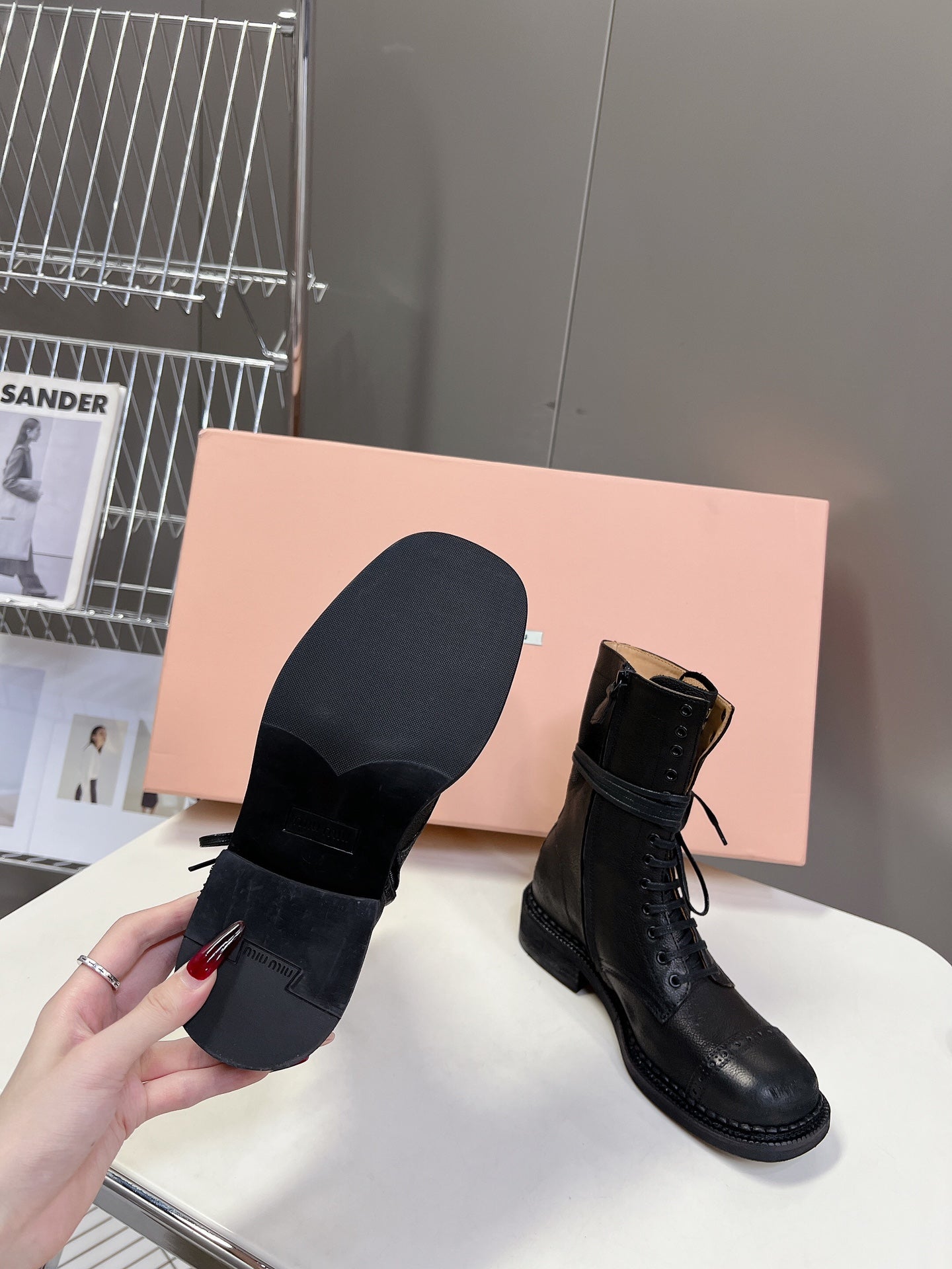 Miu Miu Women's Black Leather Lace - Up Mid - Calf Boots