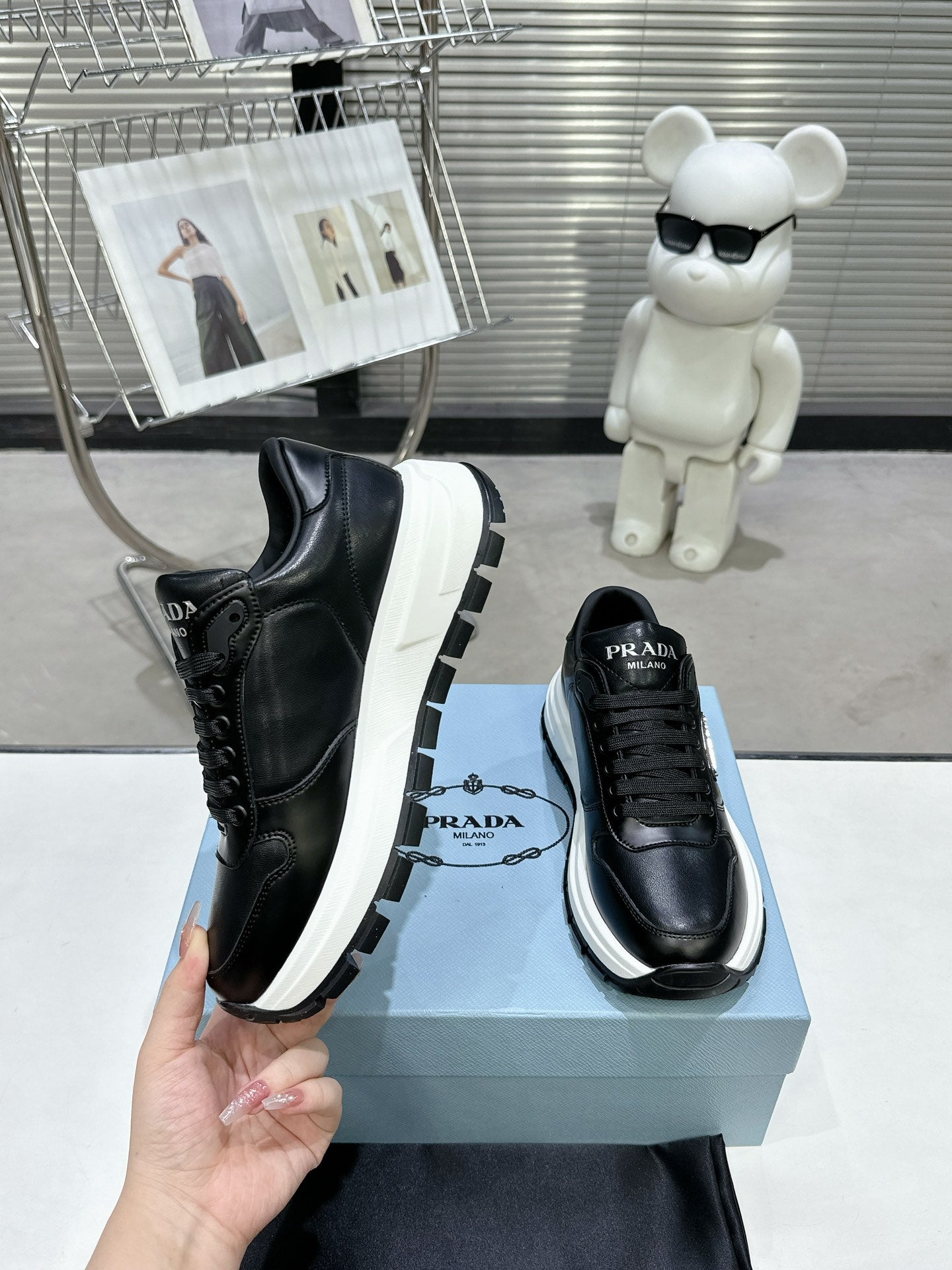 Unisex Prada Black Chunky Platform Sneakers With Triangle Logo