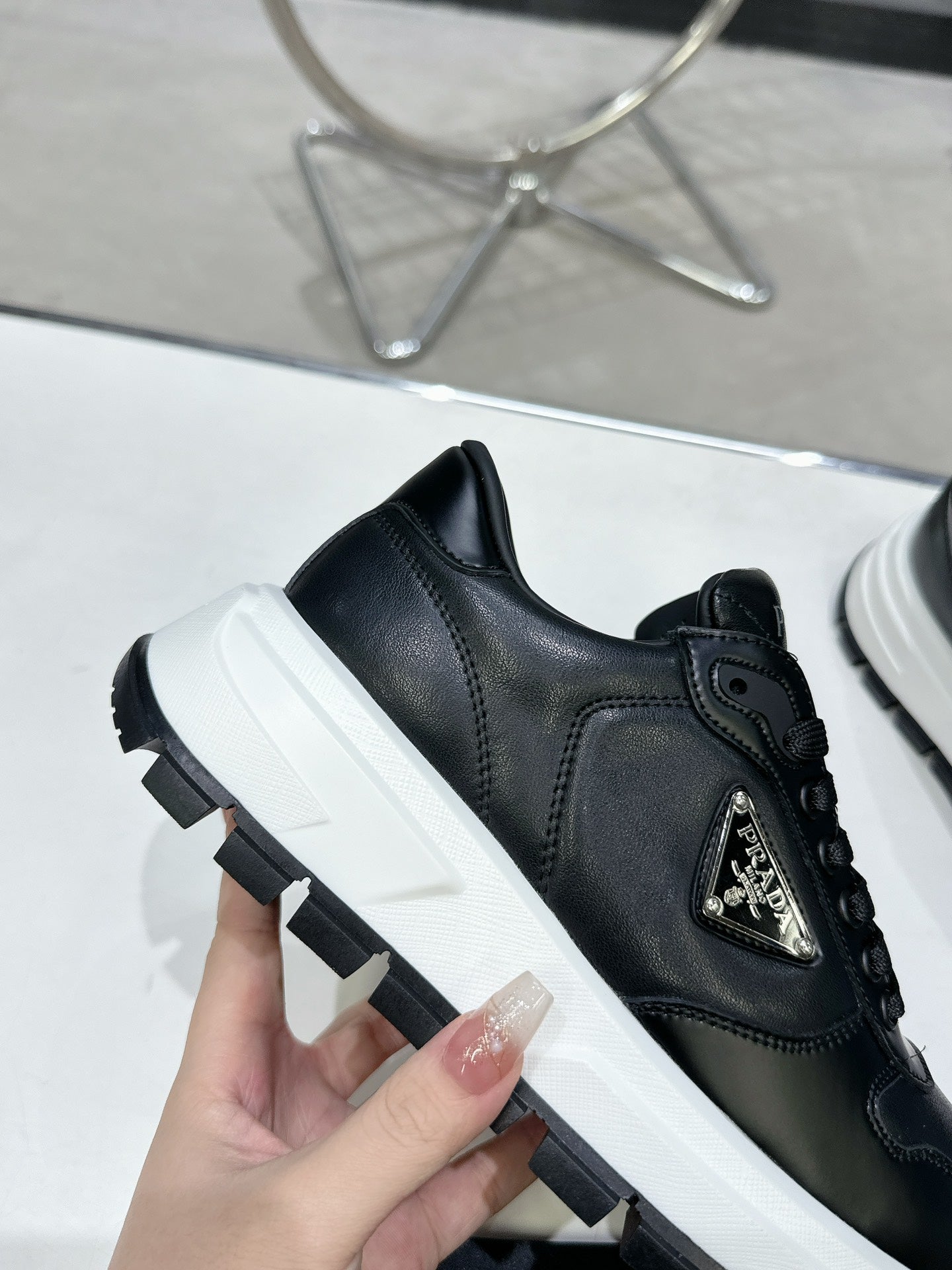 Unisex Prada Black Chunky Platform Sneakers With Triangle Logo