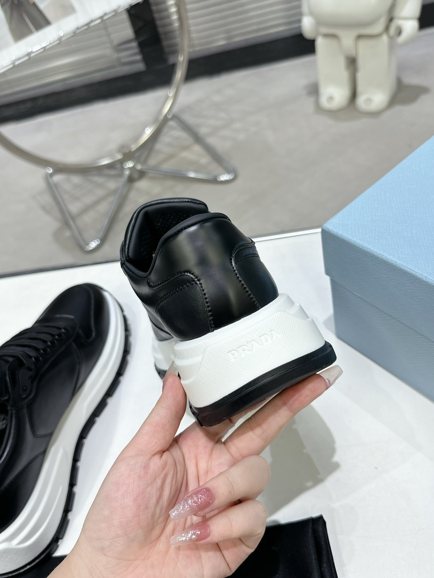 Unisex Prada Black Chunky Platform Sneakers With Triangle Logo