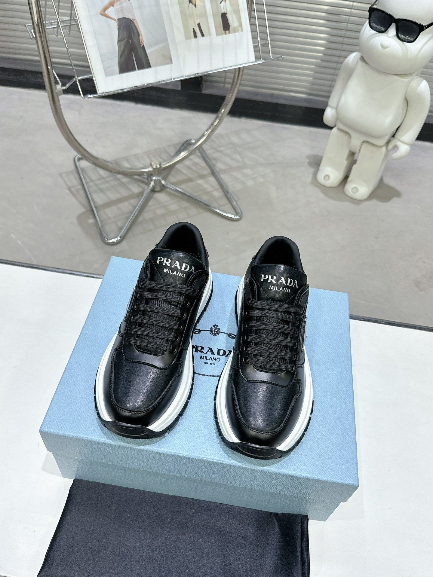 Unisex Prada Black Chunky Platform Sneakers With Triangle Logo