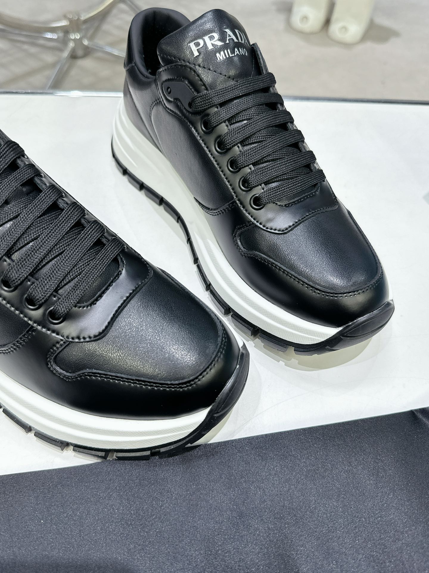 Unisex Prada Black Chunky Platform Sneakers With Triangle Logo