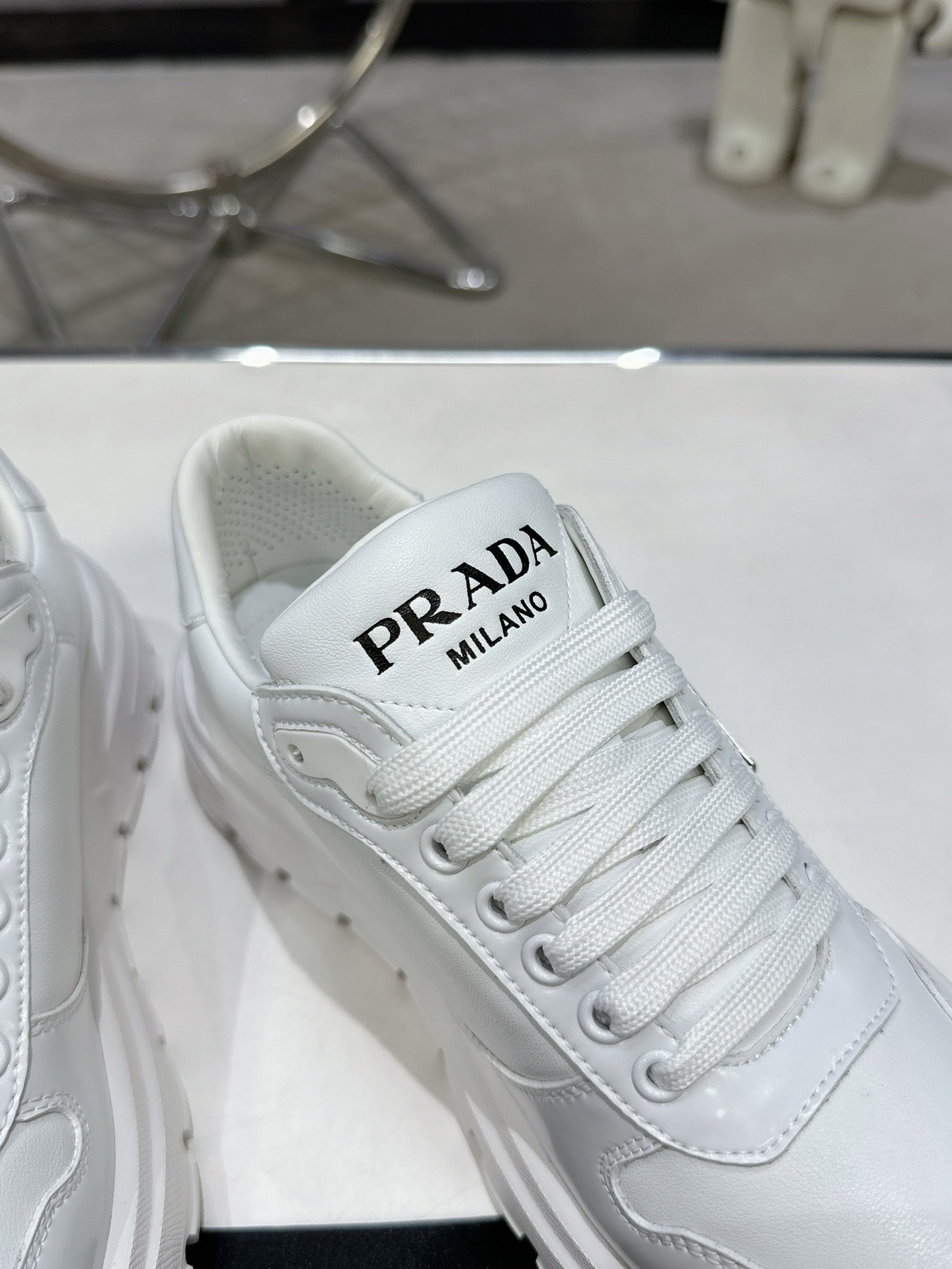 Unisex Prada White Chunky Platform Sneakers With Triangle Logo