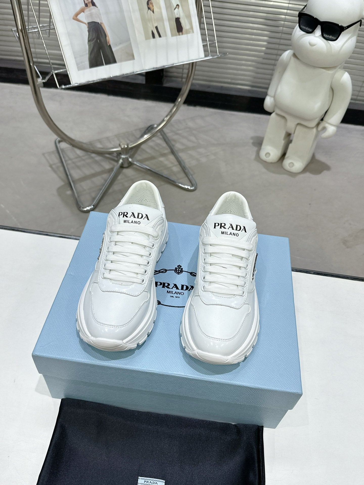 Unisex Prada White Chunky Platform Sneakers With Triangle Logo