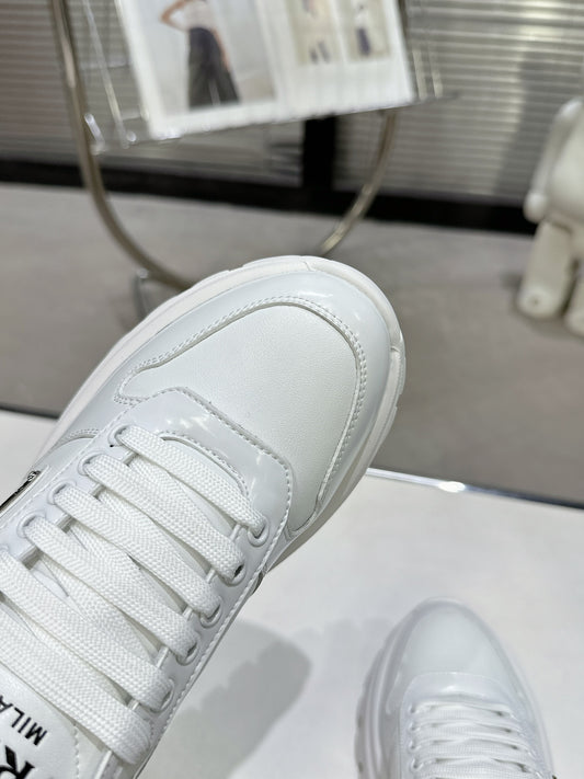 Unisex Prada White Chunky Platform Sneakers With Triangle Logo