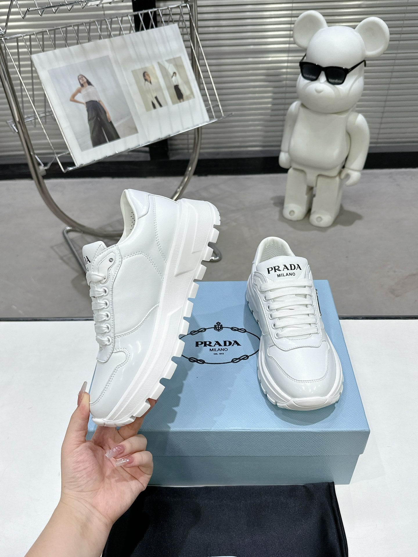 Unisex Prada White Chunky Platform Sneakers With Triangle Logo