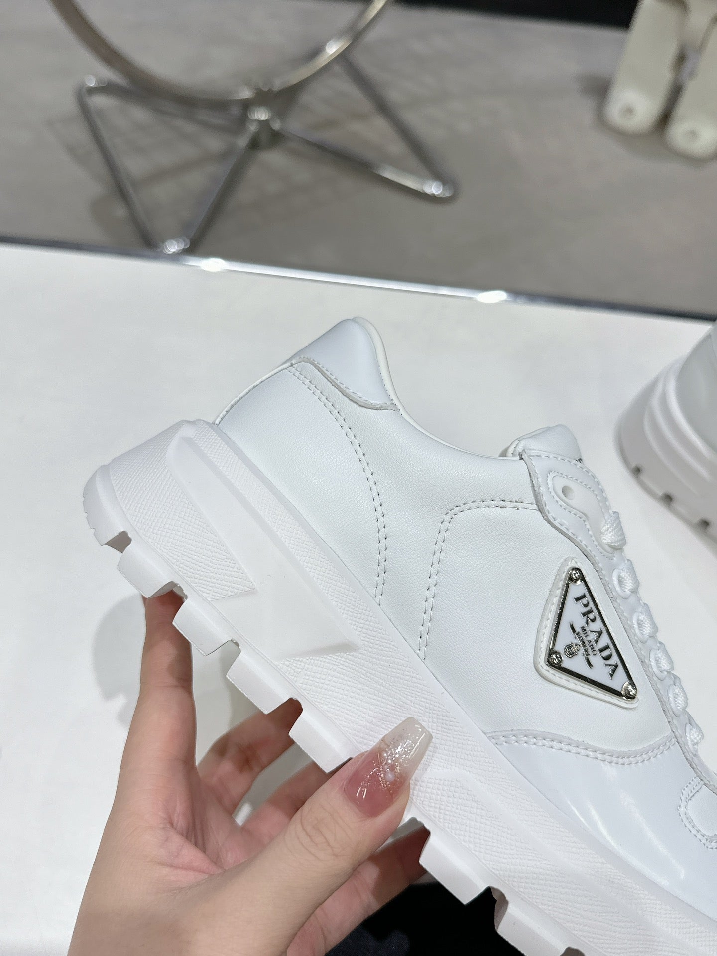 Unisex Prada White Chunky Platform Sneakers With Triangle Logo