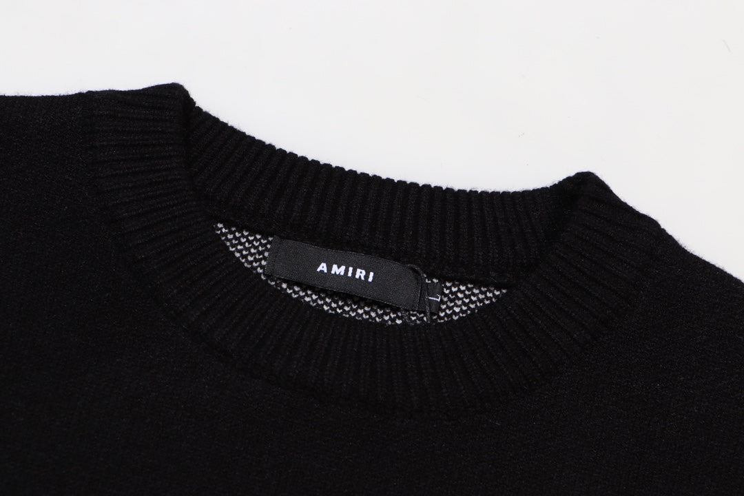 Amiri Men's Black Crew Neck Knitted Sweater With 3D Lettering Design