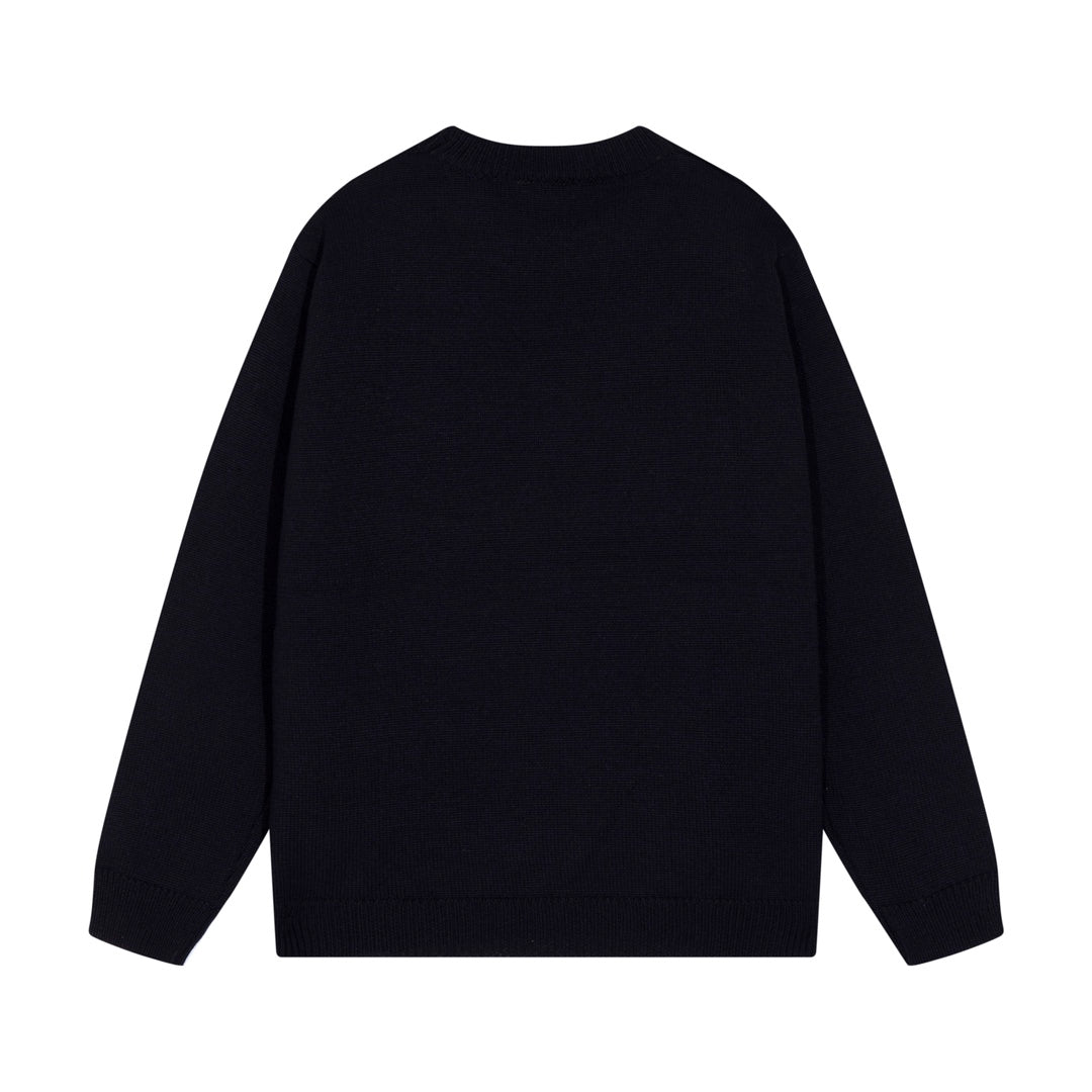 Amiri Men's Black Crew Neck Knitted Sweater With Artistic Brand Slogan