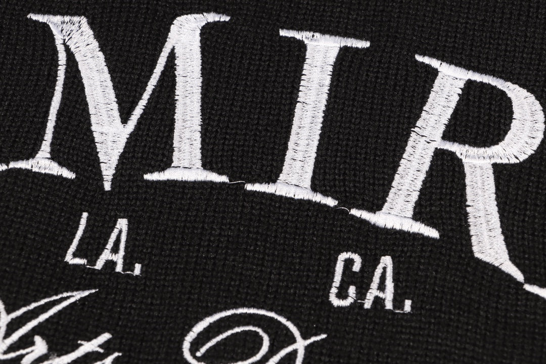 Amiri Men's Black Crew Neck Knitted Sweater With Artistic Brand Slogan