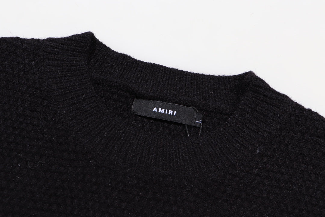 Amiri Men's Black Crew Neck Knitted Sweater With Intricate Lettering Design
