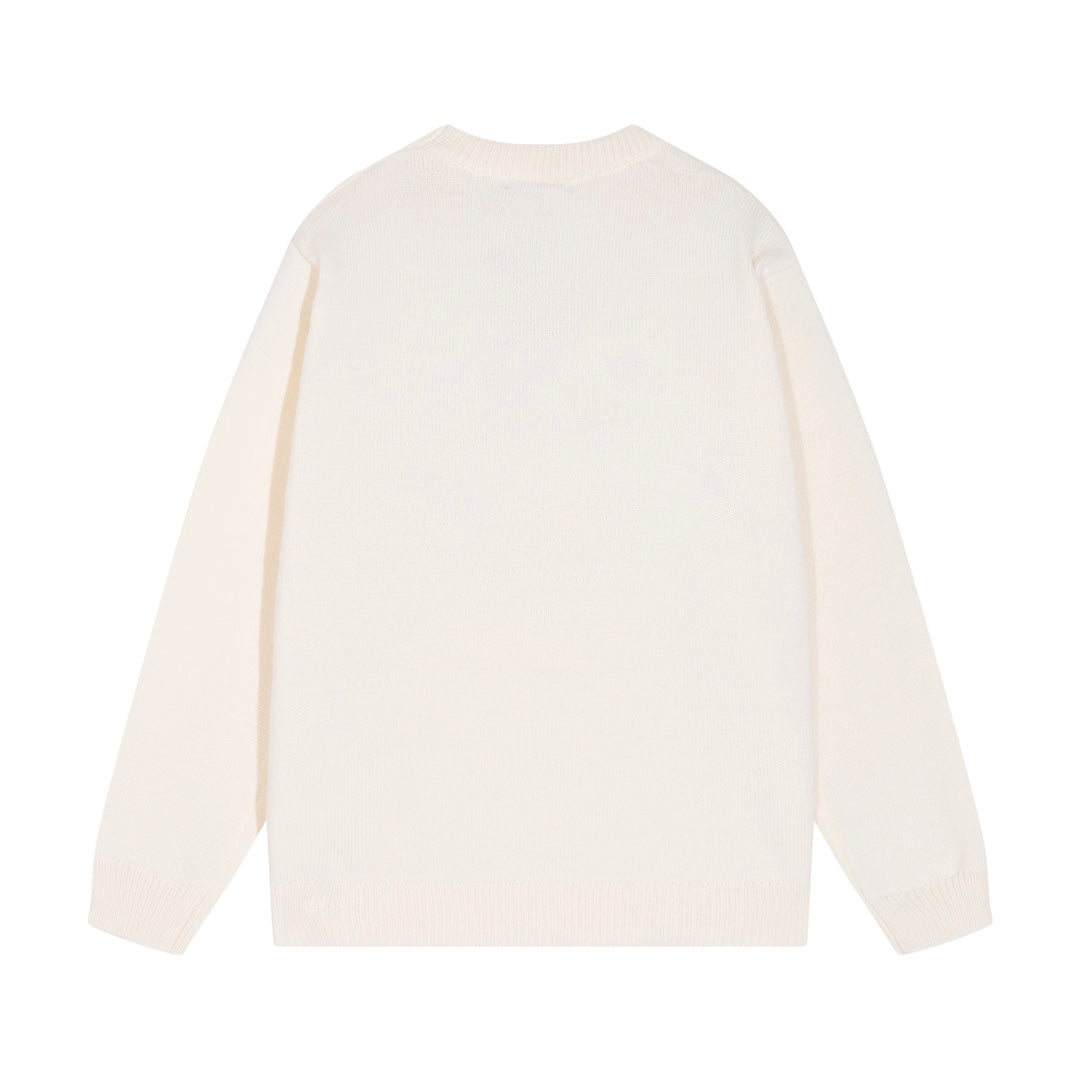 Amiri Men's Cream Crew Neck Knitted Sweater With Brand Slogan Print