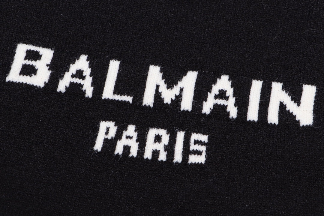 Balmain Black And White Crew Neck Sweater With Brand Logo