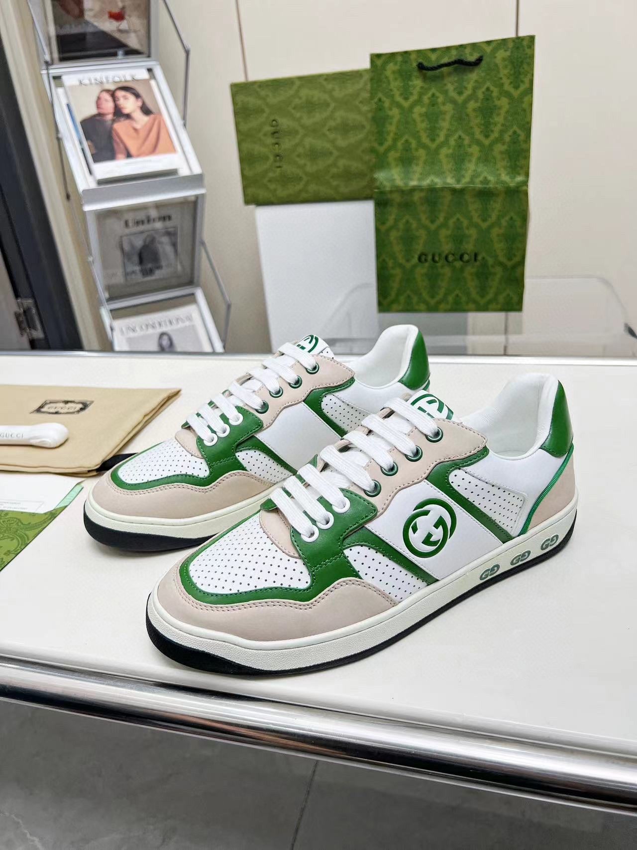 Gucci Screener Red White Leather Sneakers For Men And Women