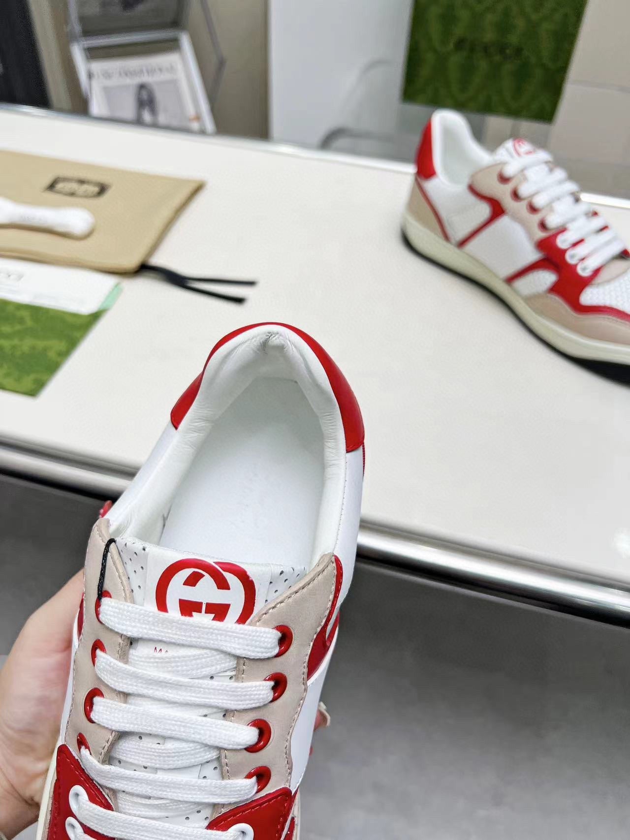 Gucci Screener Red White Leather Sneakers For Men And Women