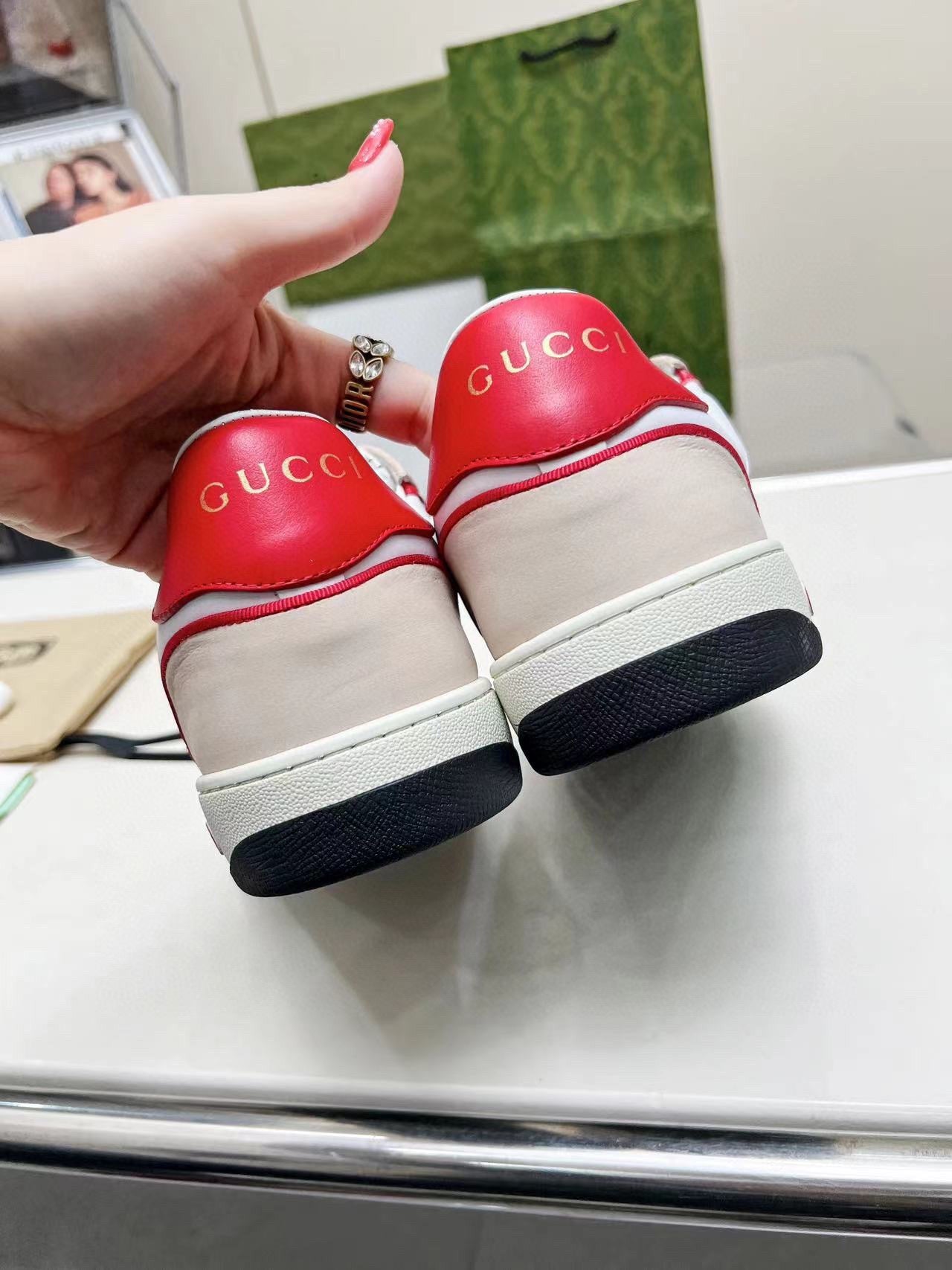 Gucci Screener Red White Leather Sneakers For Men And Women