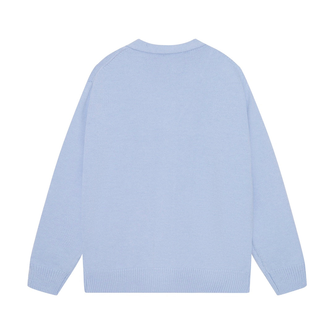 Amiri Men's Light Blue V - Neck Cardigan With Skeleton Print Details