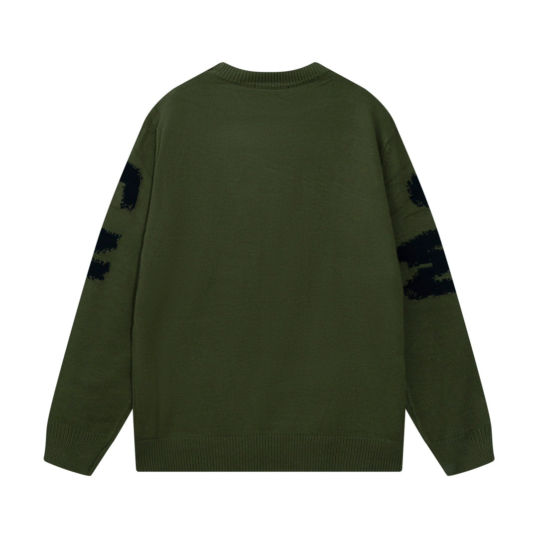 Alexander McQueen Olive Green Sweater With Black QUE Print