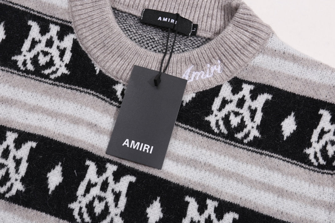 Amiri Men's Patterned Crew Neck Knitted Sweater With Brand Motifs