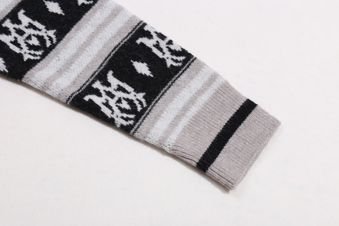 Amiri Men's Patterned Crew Neck Knitted Sweater With Brand Motifs