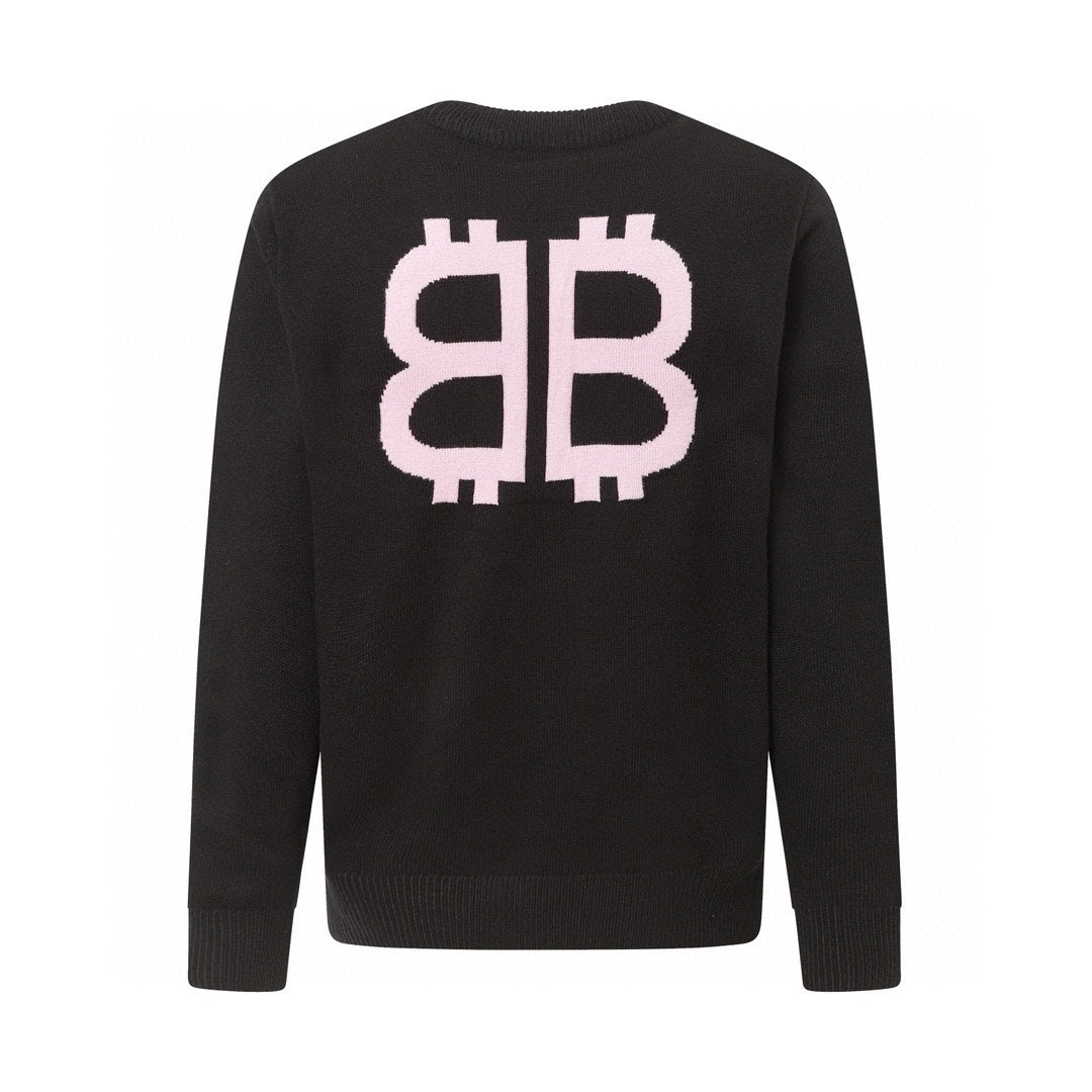 Balenciaga Black Crew Neck Sweater With Pink BB Logo