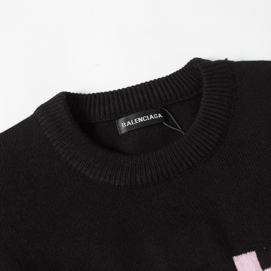 Balenciaga Black Crew Neck Sweater With Pink BB Logo