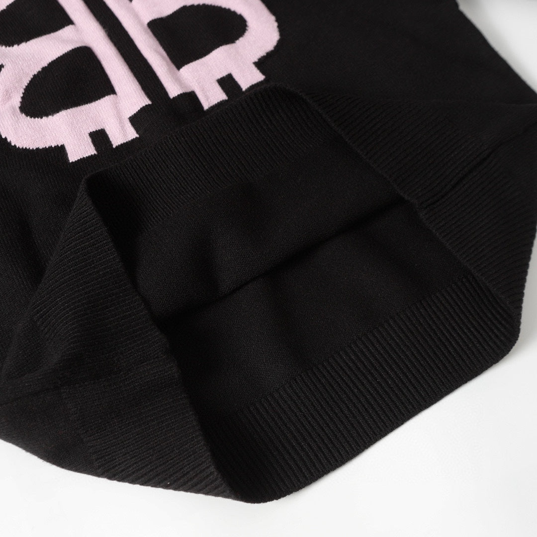 Balenciaga Black Crew Neck Sweater With Pink BB Logo