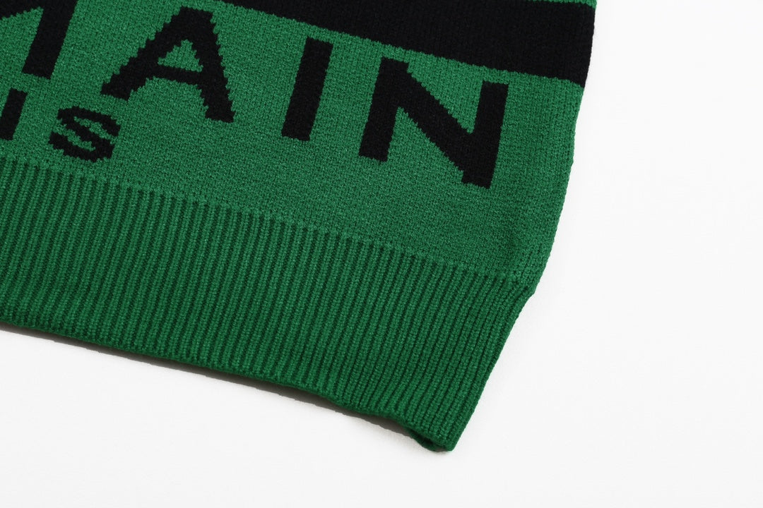 Balmain Green And Black Crew Neck Sweater With Brand Logo Print
