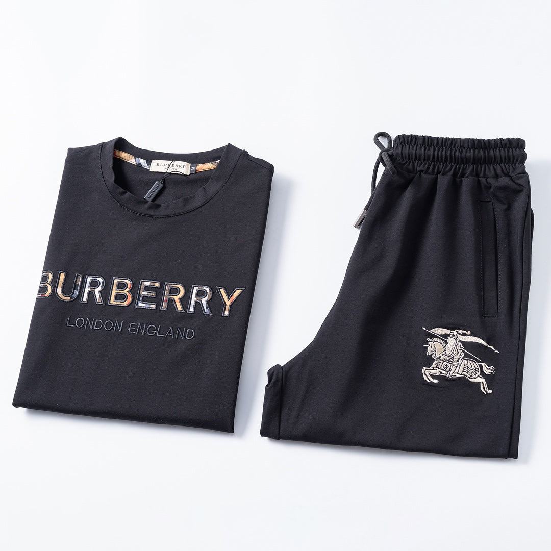 Burberry Men's Black Short - Sleeve And Shorts Tracksuit With Logo