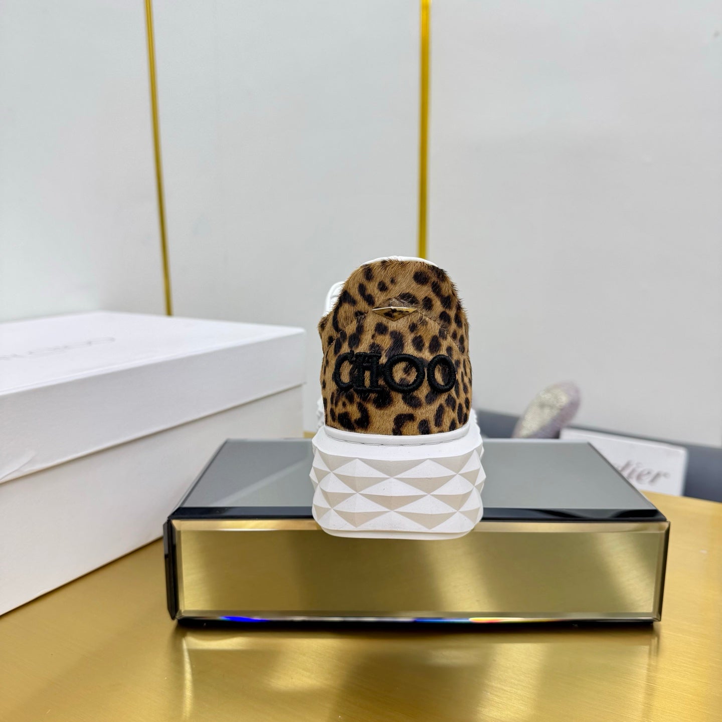 Jimmy Choo Women's White Sneakers With Leopard - Print Accents