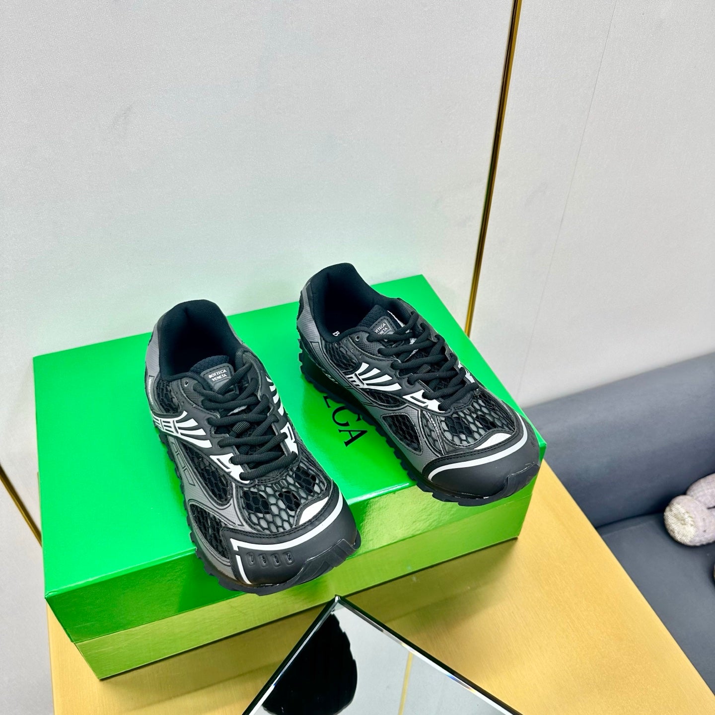 Bottega Veneta Unisex Black And Silver Mesh Low - Top Sneakers