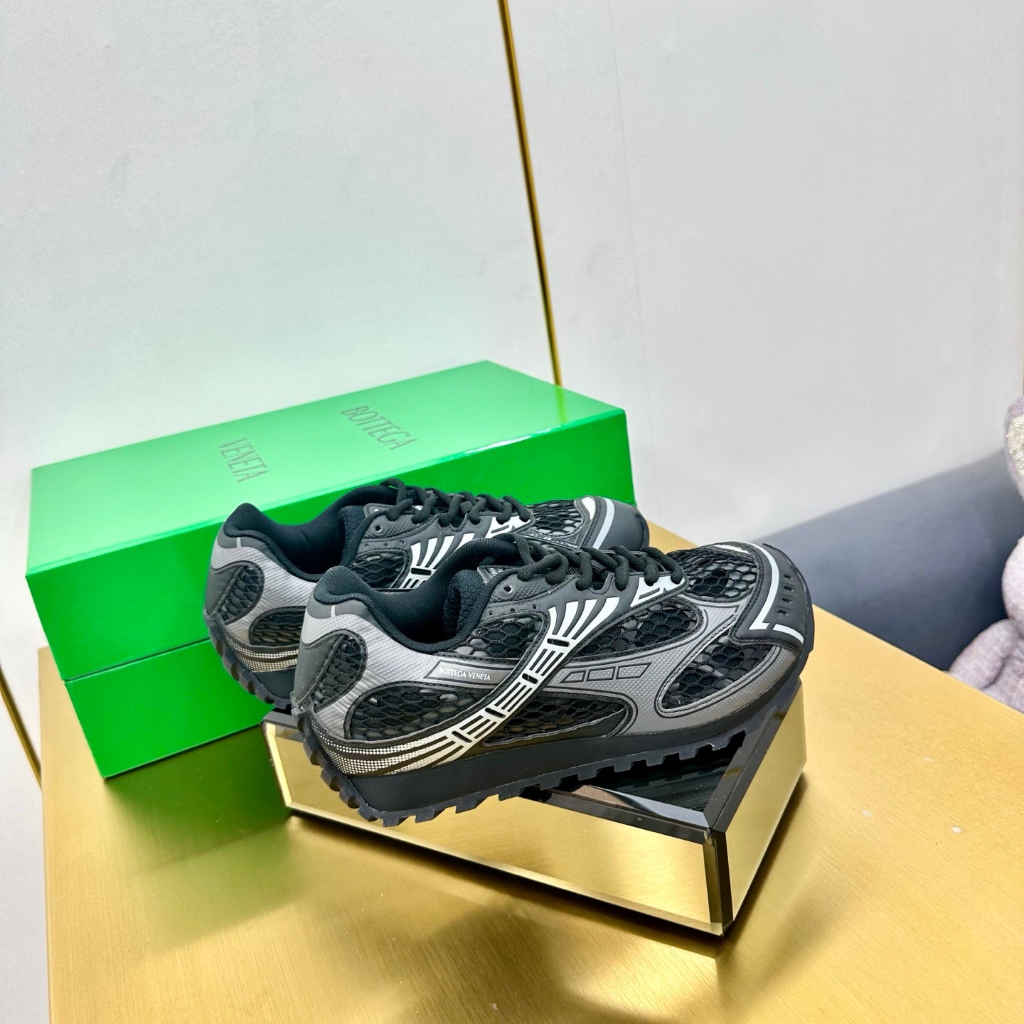 Bottega Veneta Unisex Black And Silver Mesh Low - Top Sneakers
