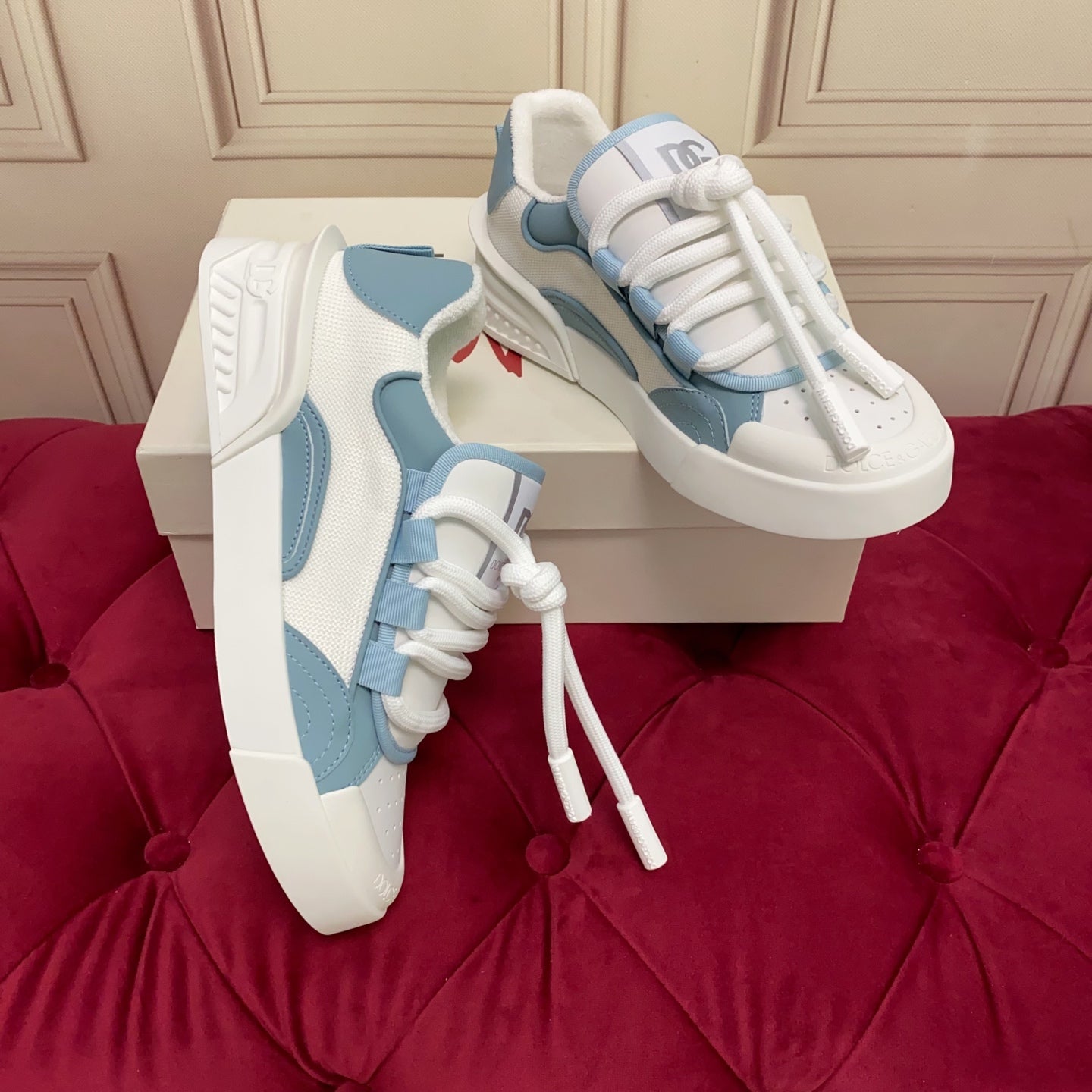 Dolce & Gabbana Unisex Blue And White Low - Top Sneakers With Branding