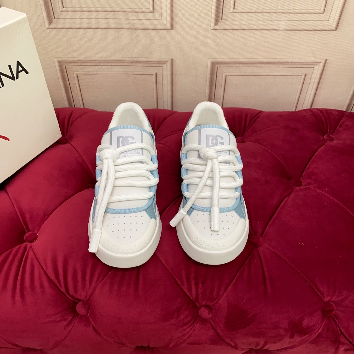 Dolce & Gabbana Unisex Blue And White Low - Top Sneakers With Branding