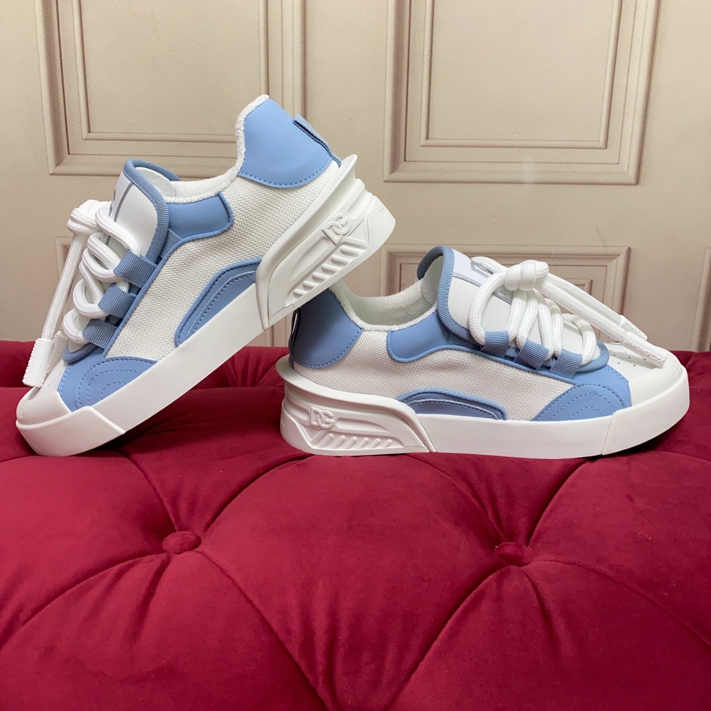 Dolce & Gabbana Unisex Blue And White Low - Top Sneakers With Branding