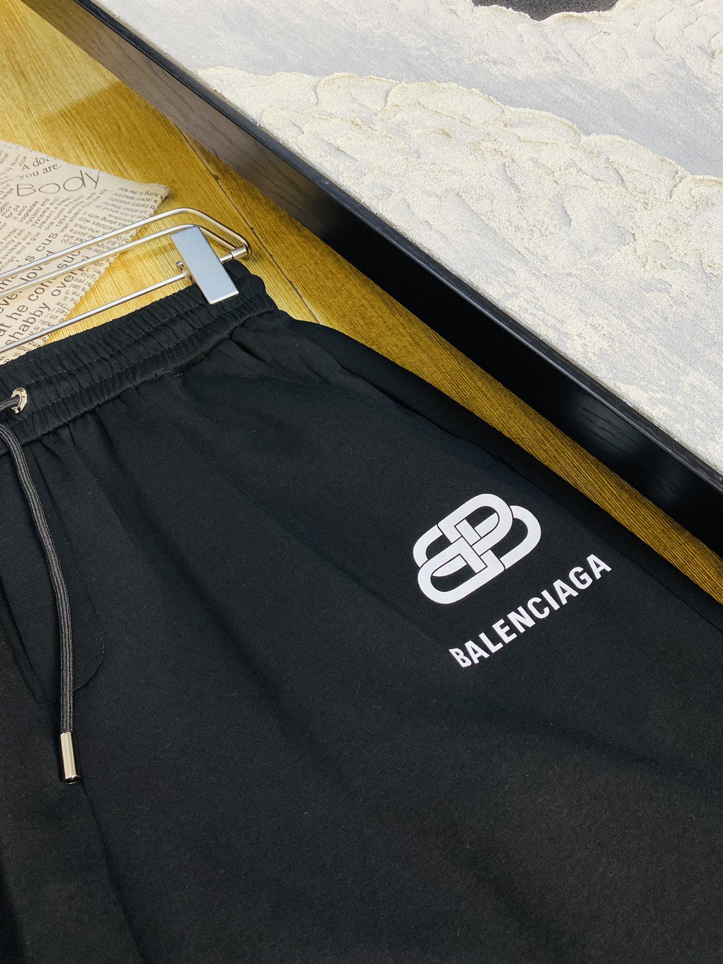 Balenciaga Black Logo Printed Casual Drawstring Shorts