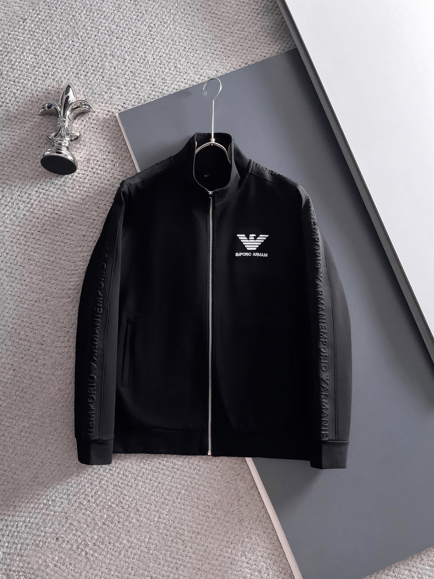Emporio Armani Black Zip - Up Jacket And Pants Set With Logo