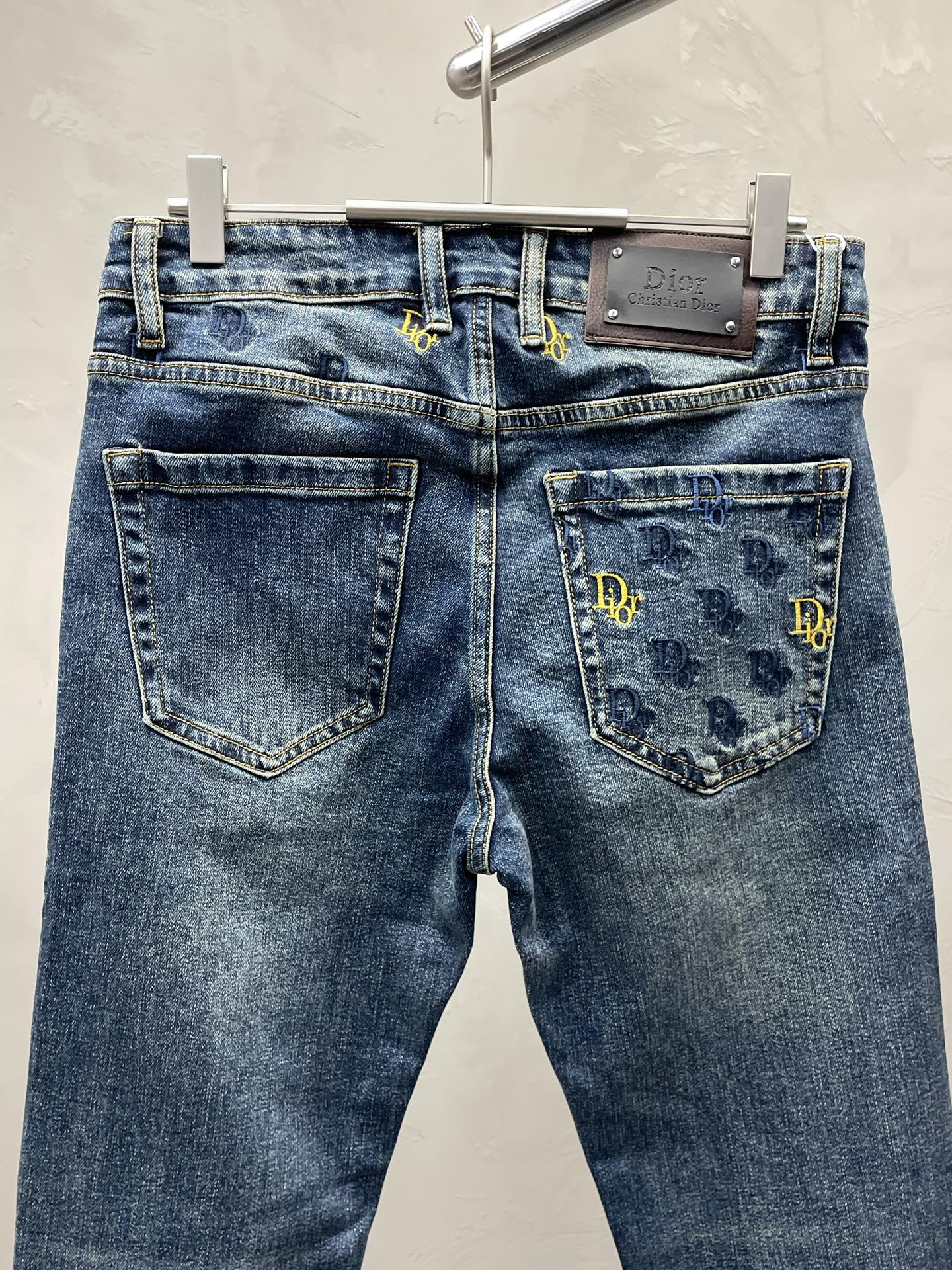 Dior Blue Denim Jeans With Signature Pattern Detail
