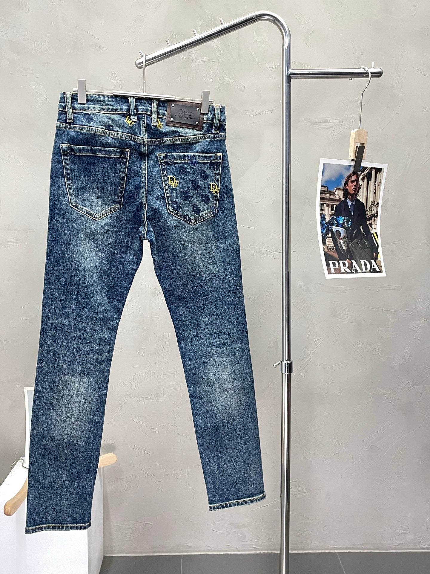 Dior Blue Denim Jeans With Signature Pattern Detail
